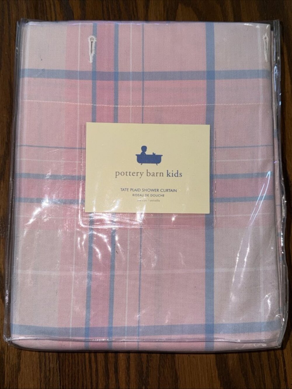 NEW Pottery Barn Kids Pink Tate Plaid Shower Curtain RARE
